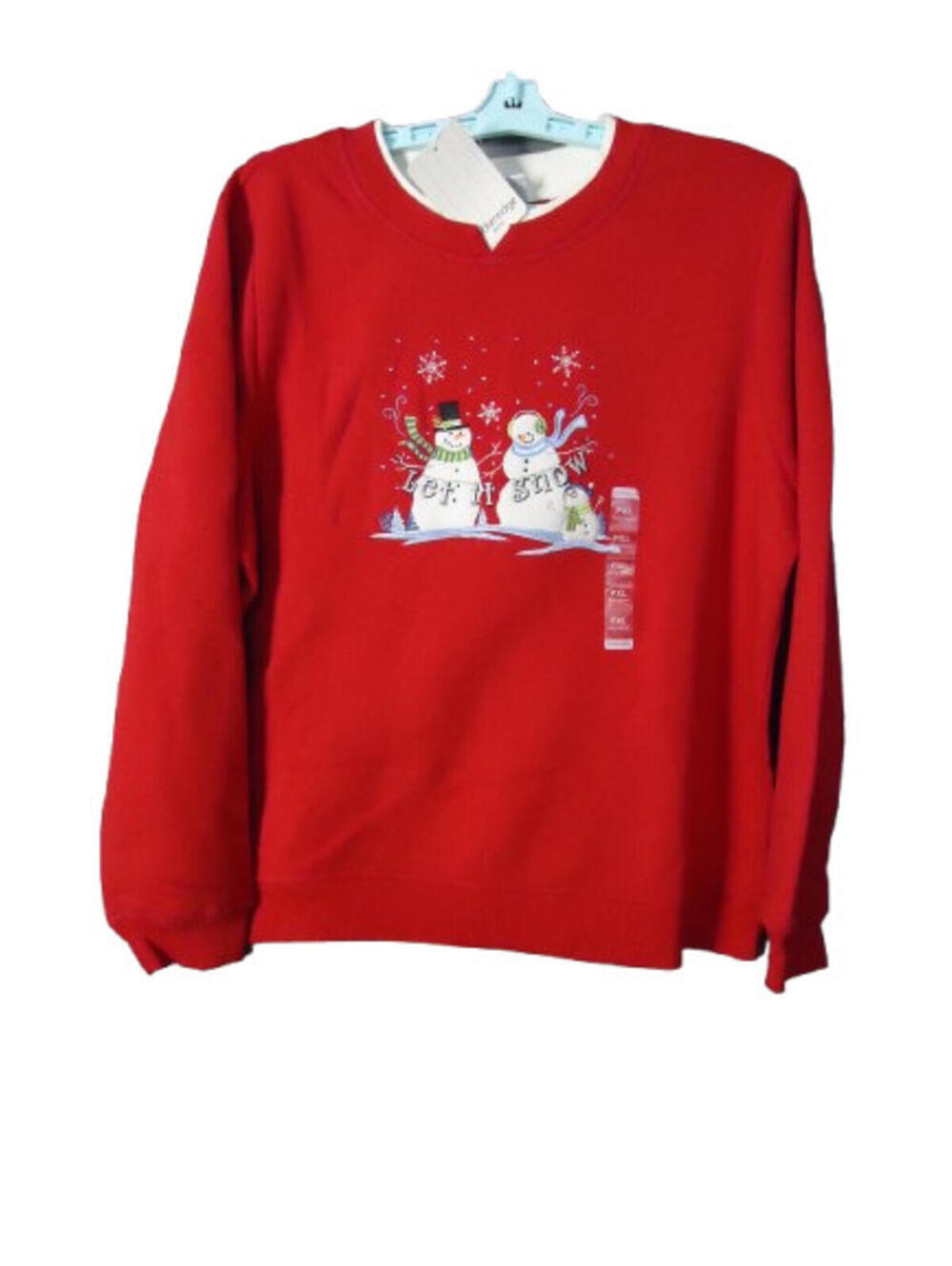 Breckenridge "Let It Snow" Snowman Christmas Red Fleece Crew Sweatshirt PXL New